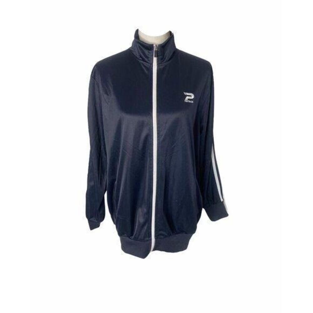Patrick Men’s Track Jacket Blue and White Full Zip Athletic High Neck Size Large